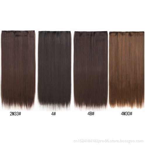 24" Long Straight Synthetic Hair Extension 5 Clips in One Piece High Temperature Fiber Synthetic Clip In Hair Piece for Women